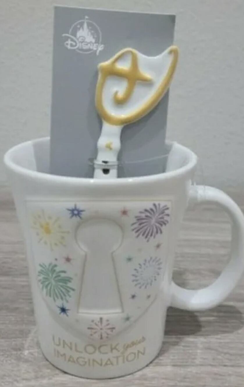 Disney Parks “Unlock your Imagination” Mug And Key Spoon Set BNWT